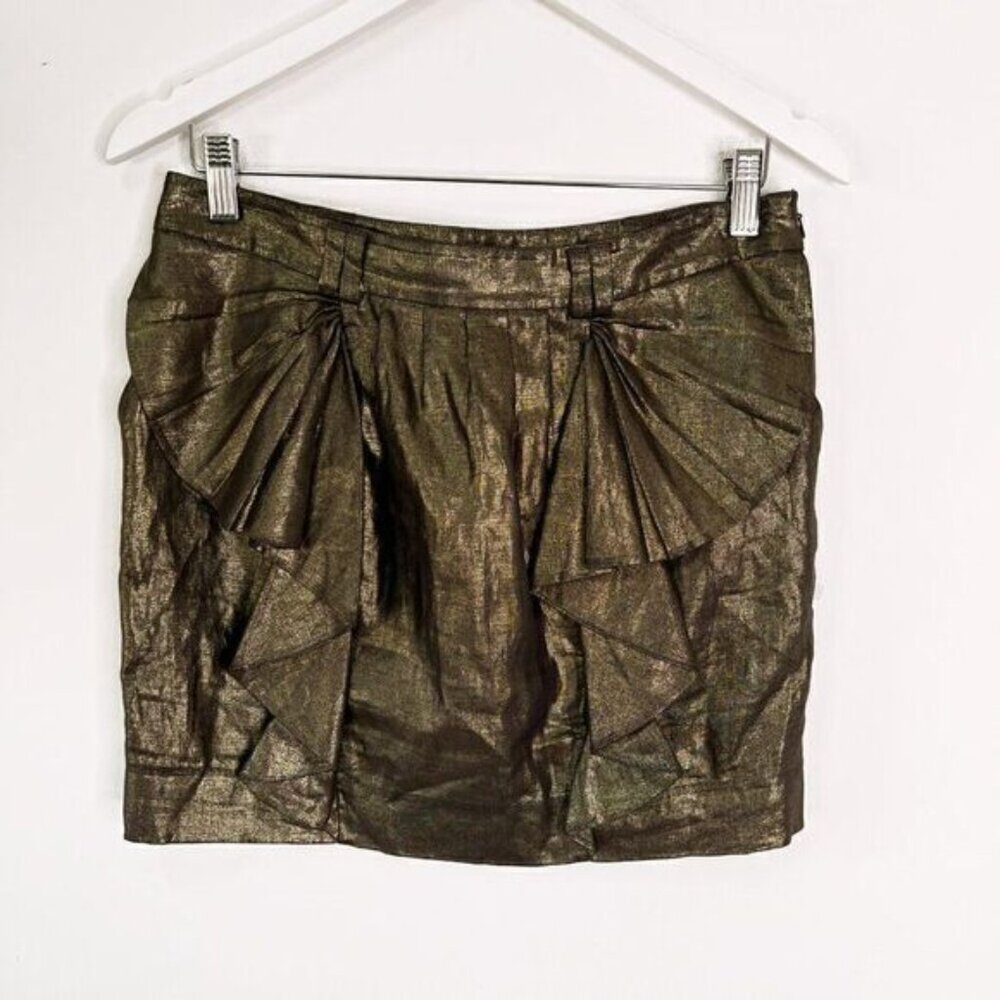 Ted Baker London Metallic Gold Linen Ruffle Skirt